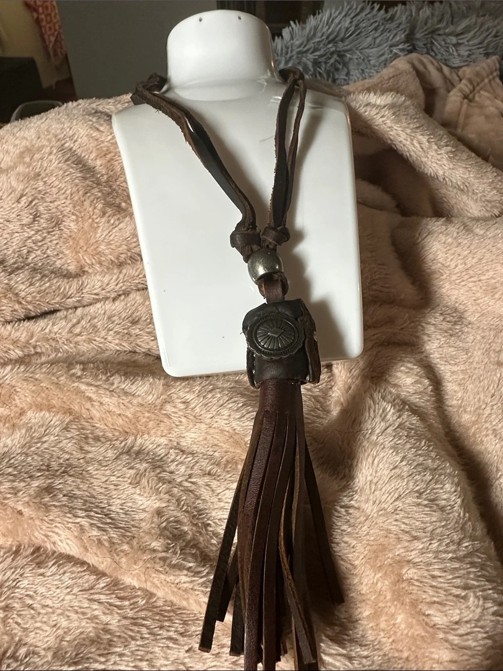 Men’s Brown Leather Tassel Necklace